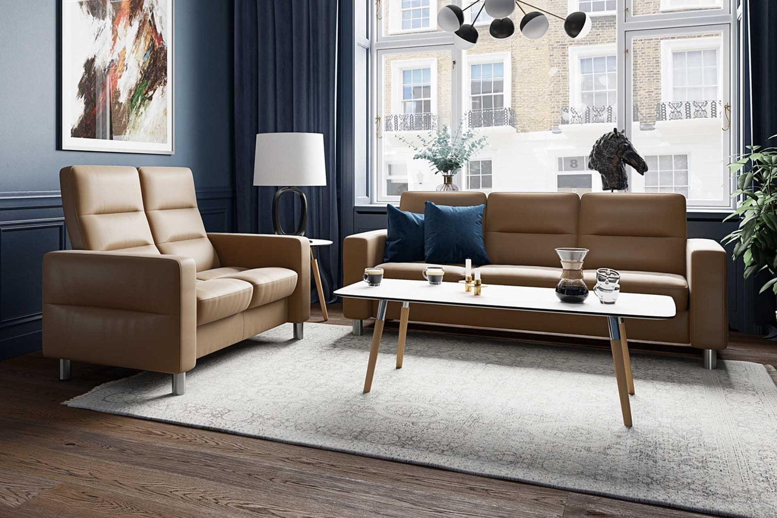 Fauteuil inclinable Stressless® Rome à côté du canapé Stella