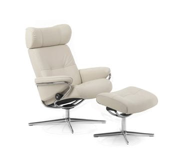 Recliner with adjustable headrest and a footstool