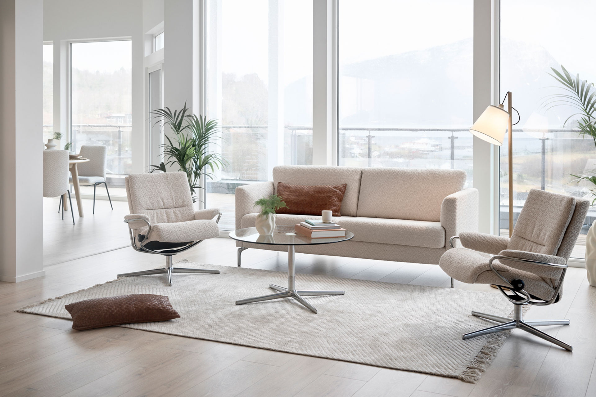 Stressless Tokyo recliners, Copenhagen sofa and Laurel dining chairs