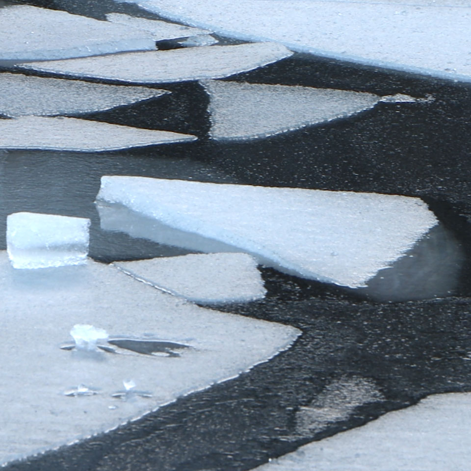 Ice in water, blue nuances